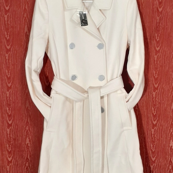 EXPRESS ROSE PINK COAT WOMEN'S SIZE M 54% WOOL 46% POLYESTER KNEE LENGTH BELTED - Picture 7 of 16